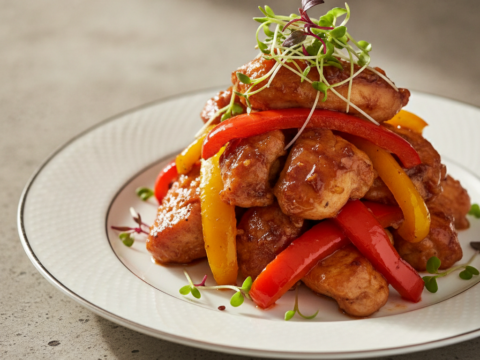 Recette Poulet laqué aux poivrons au Cookeo - Plat principal Asiatique - Photo du plat prêt à déguster