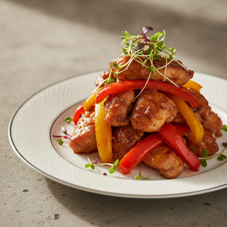 Recette Poulet laqué aux poivrons au Cookeo - Plat principal Asiatique - Photo du plat prêt à déguster