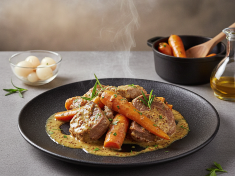 Recette Veau à la moutarde aux carottes au Cookeo - Plat principal Française - Photo du plat prêt à déguster