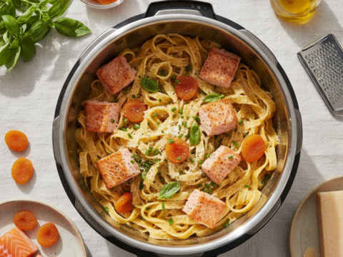 Recette Saumon Carbonara aux Abricots au Cookeo - Plat principal Française - Photo du plat prêt à déguster